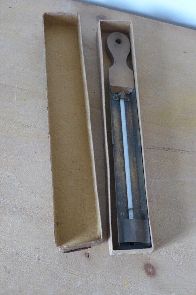 image for Collectible/Collectable: Vintage Brass and Wood Accoson National Confectionery Industry Thermometer.