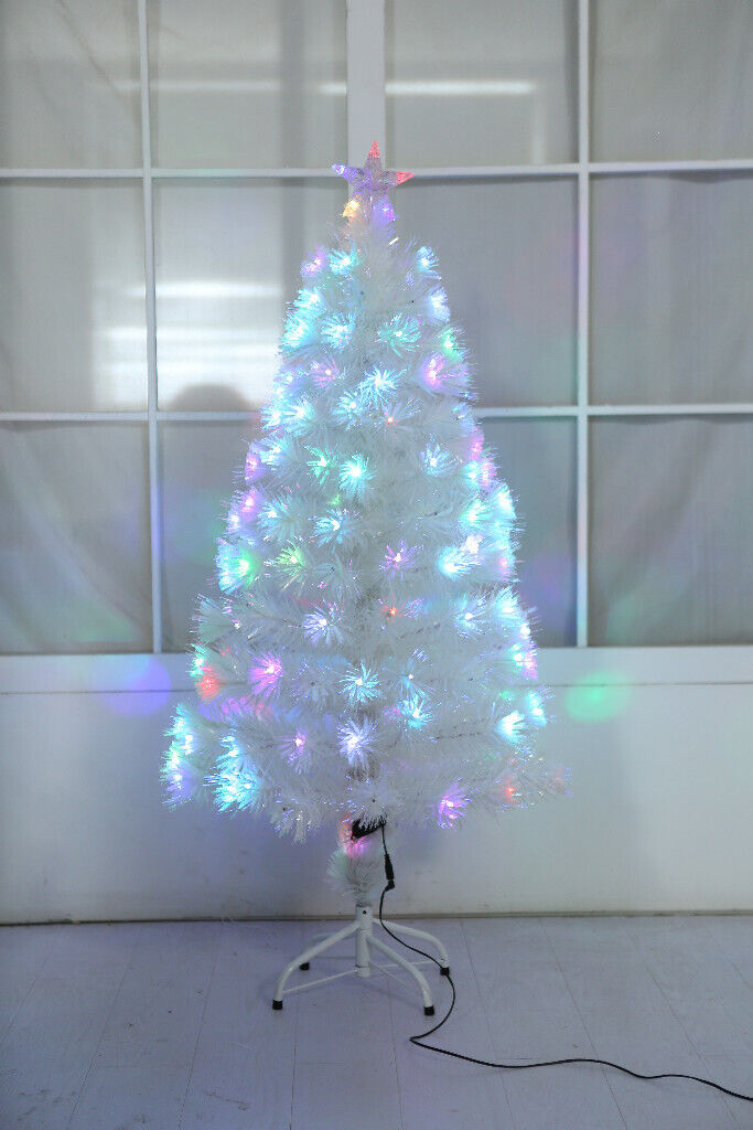 New White 4ft (120cm) Fibre Optic & Led Artificial Christmas Tree Xmas Decoration Flashing Star