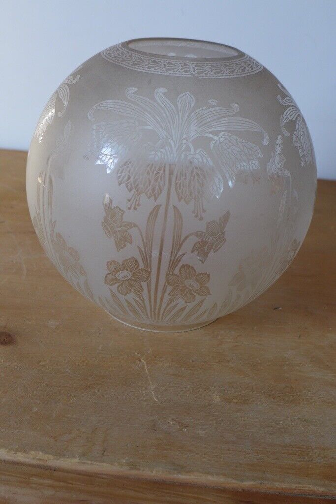 image for Antique etched-glass Globe Lamp Shade Lampshade Light Shade. Art Nouveau floral design. Perfect.