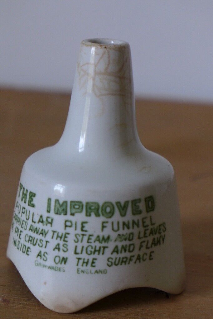 Grimwades THE IMPROVED POPULAR PIE FUNNEL + Needham Pottery PIE DISH with BUILD-IN FUNNEL
