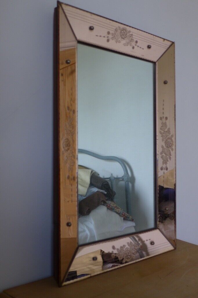 Exquisite Vintage Antique Art Deco Art Nouveau 20th Century Venetian Wall Mirror.