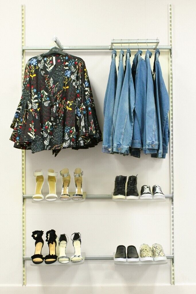 image for Shop Retail Clothing Wall Display System 1 x Bay 1.2 Metre Wide Incl 4 Shelves