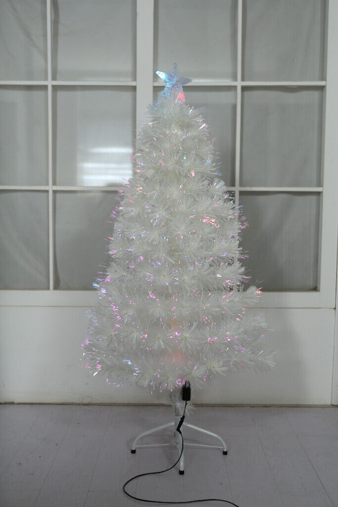 New White 4ft (120cm) Fibre Optic & Led Artificial Christmas Tree Xmas Decoration Flashing Star