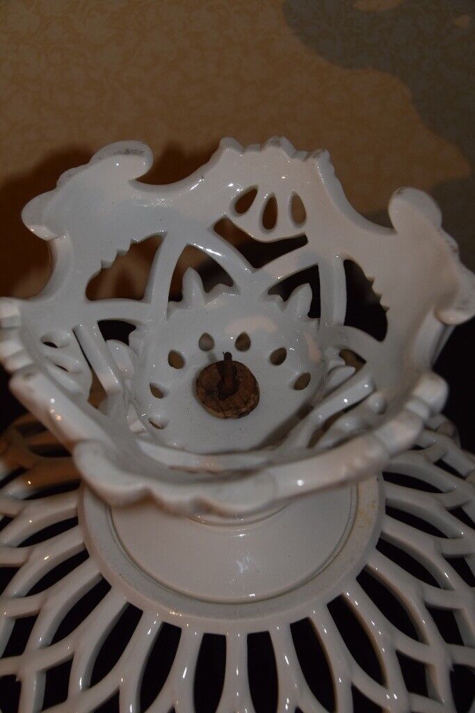 Vintage Porcelain Pedestal Lattice Work Bowl