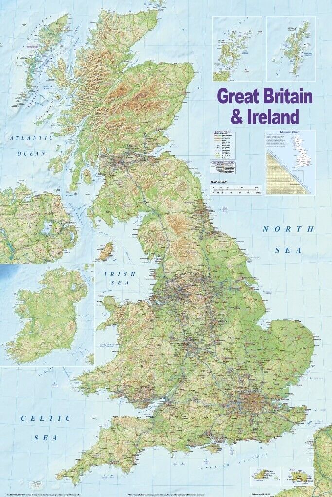 image for UK Great Britain Ireland England Map Poster Print Picture Wall Art Home Decor Gloss Matt Laminated