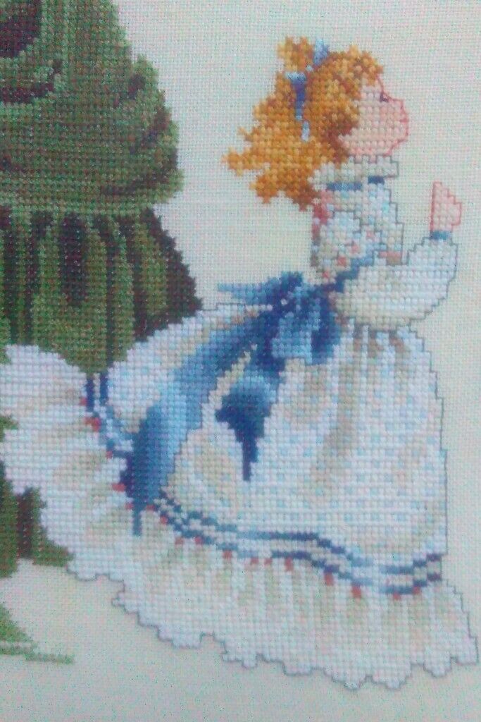 Large cross-stitch tapestry, professionally mounted, glazed and framed, perfect condition