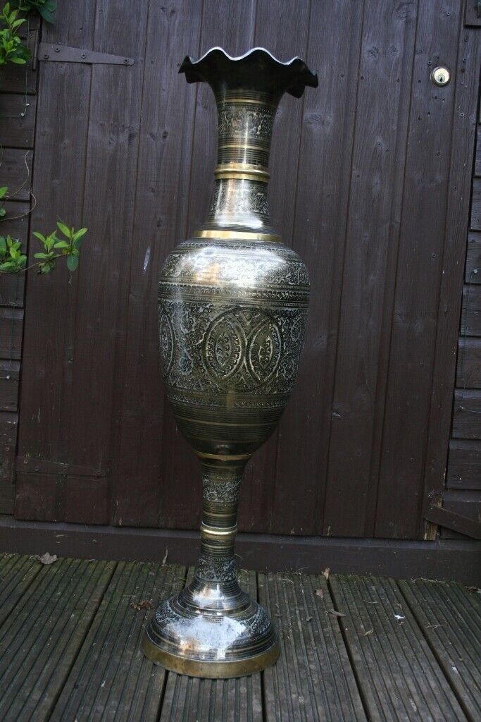 image for  A large vintage Afghanistan etched  brass vase
