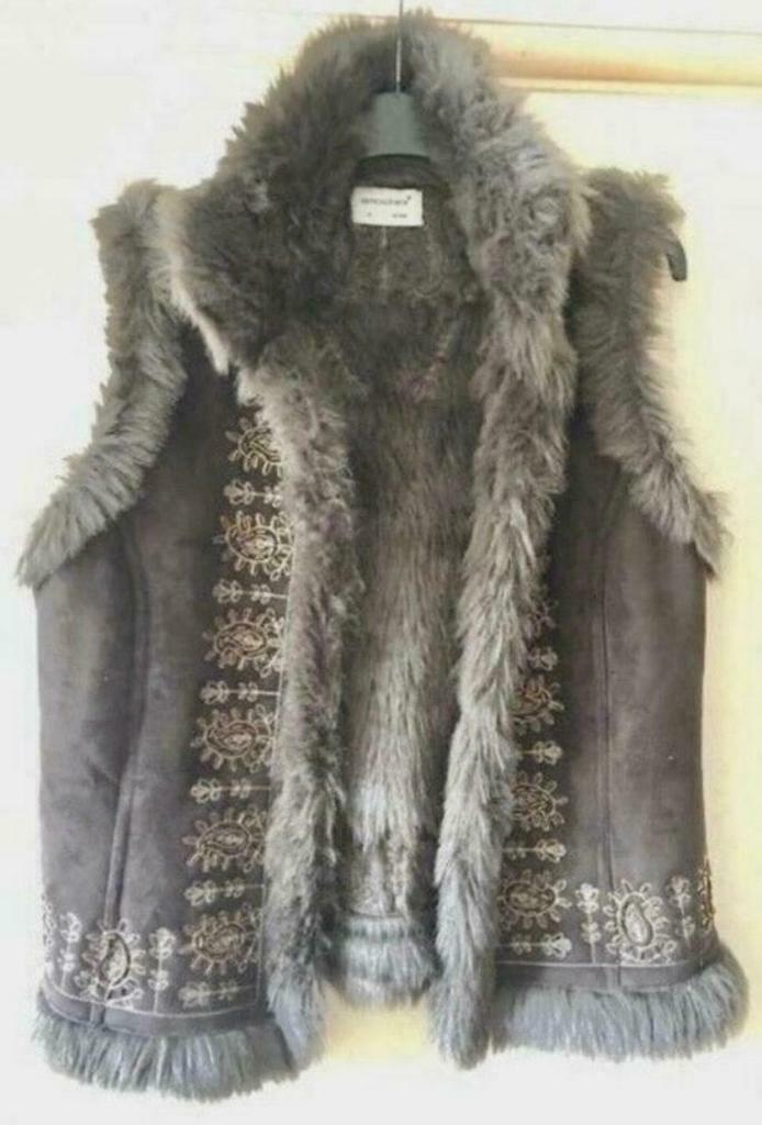 image for NEW SUEDETTE FUR GILLET WITH EMBROIDERY & SEQUINS 