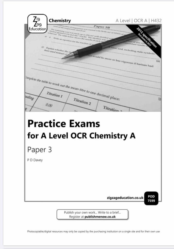 image for PDF Zig Zag Education Practice Exams for A Level OCR A Chemistry Paper 3