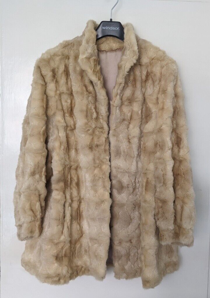 image for Beautiful Real Mink Fur Jacket Coat, beige, size 12-14