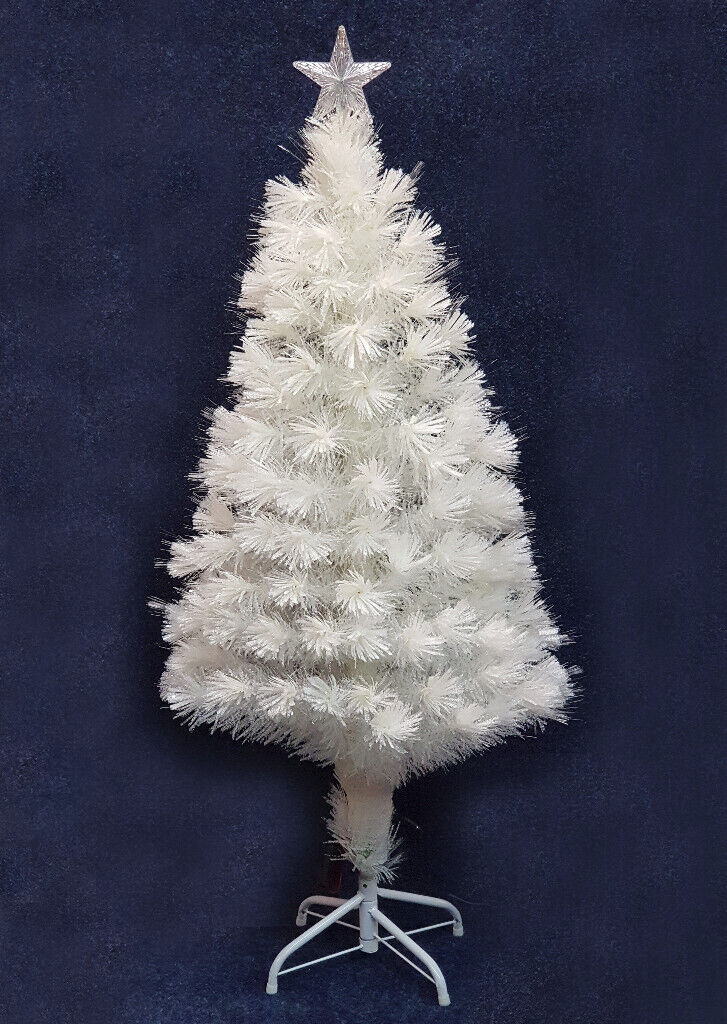 New White 4ft (120cm) Fibre Optic Artificial Christmas Tree Xmas Decoration Flashing Star