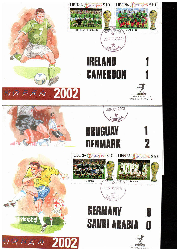 3 X 2002 WORLD CUP MATCH DAY COVERS NEW MINT WITH INLET CARDS