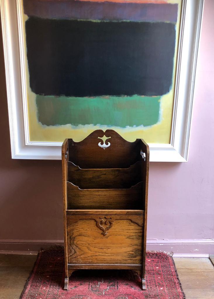 Edwardian 3 Compartment Oak Magazine Rack