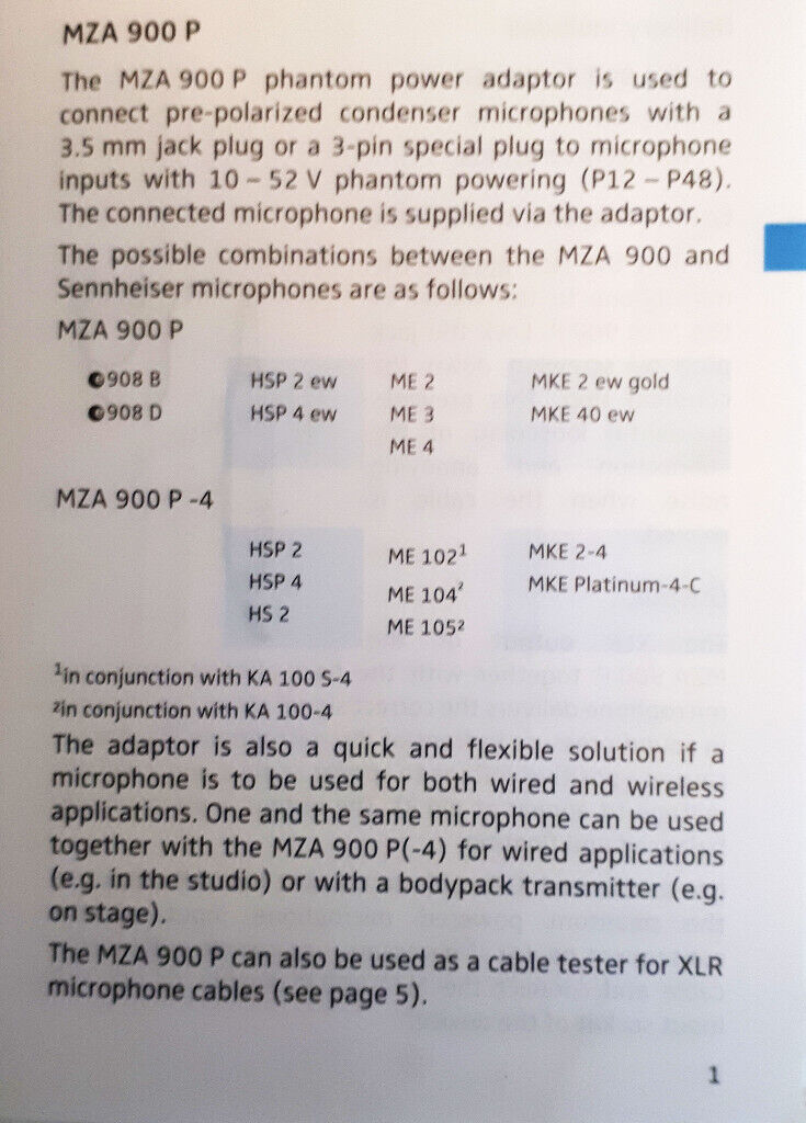Sennheiser MZA 900 P line convertor, phantom power adapter