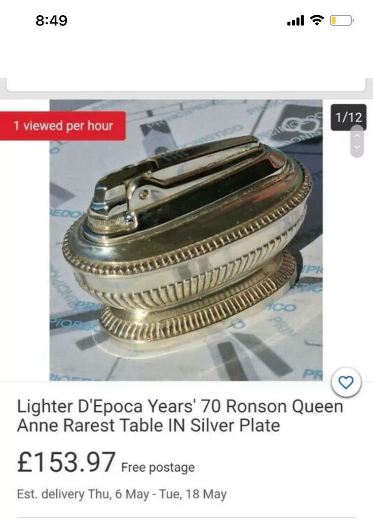 Collectible Silver Plated Ronson Queen Ann table lighter