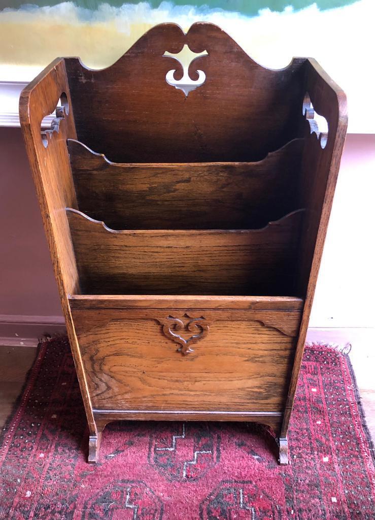 Edwardian 3 Compartment Oak Magazine Rack