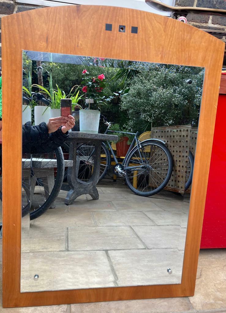 Large Oak Overmantle Beveled Mirror