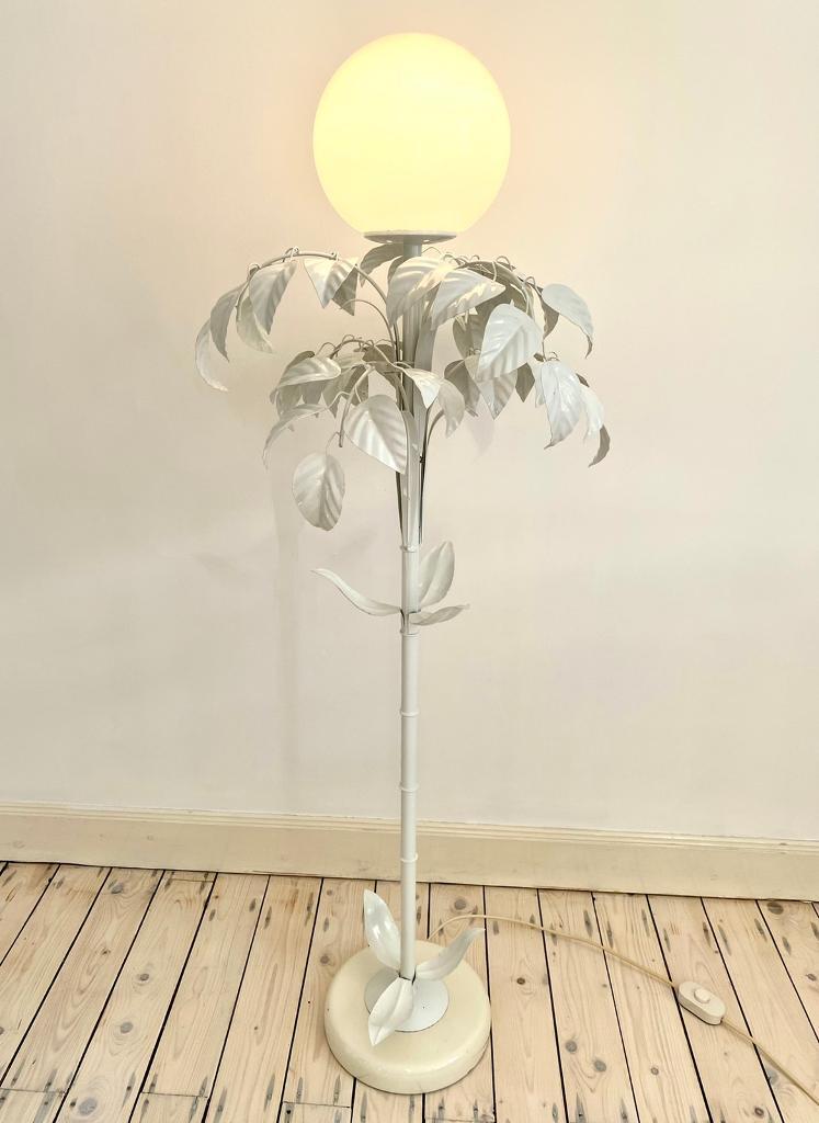 Sergio Terzani Italian 1970’s White Leaf Floor Lamp Glass Globe Light