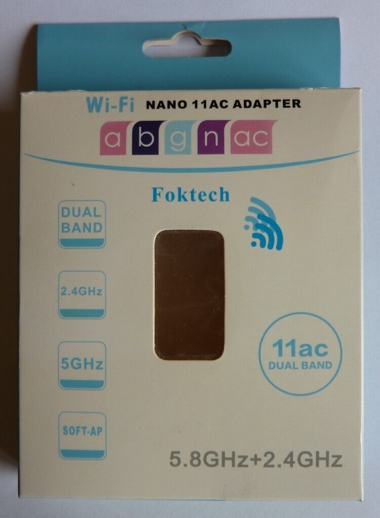 Brand New Unused. Foktech Nano Wi-Fi Adapter. 802.11ac Dual Band 2.4 / 5 GHz. USB 