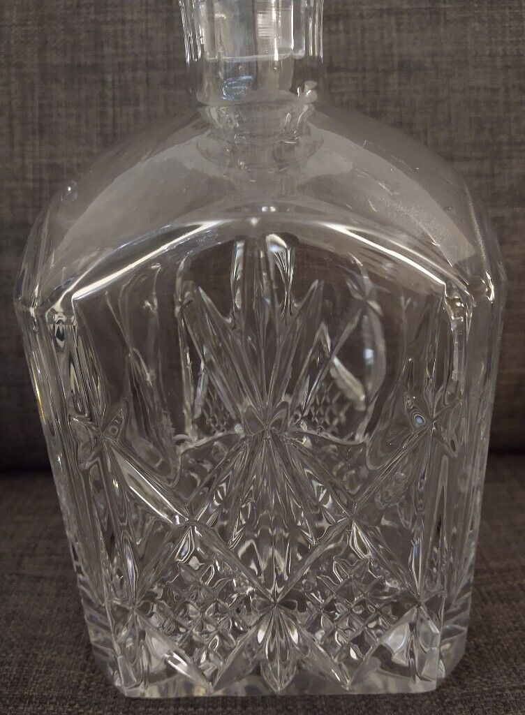 Vintage Square Crystal Decanter + 4 Whisky Glass Tumbler Set - Scotch Malt