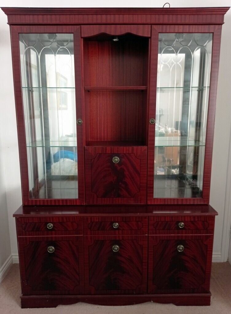 image for VICTORIAN DISPLAY CABINET by Morris of Glasgow Mahogany China Drinks Cupboard Bar Top Light Vintage