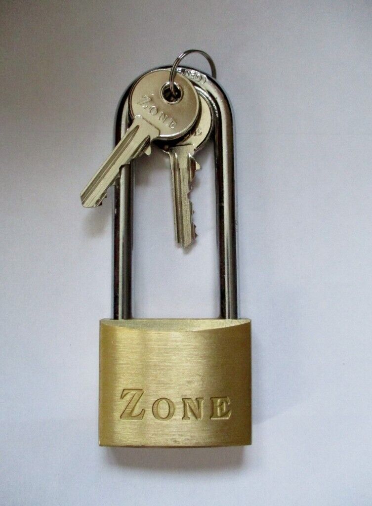 image for ZONE TOP QUALITY 50MM LONG SHACKLE BRASS PADLOCK with 2 KEYS 