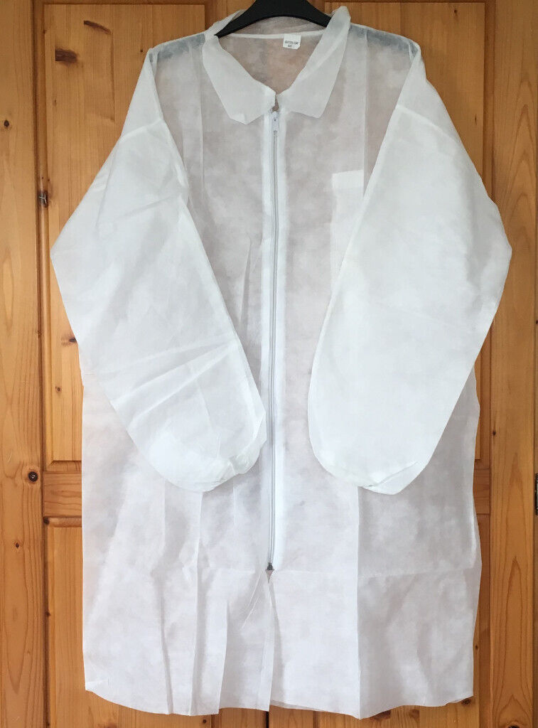 	2 large white disposable coats + 1 blue hat. £3 ovno lot. Can post.