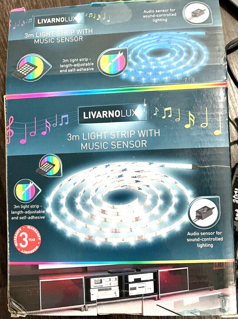 LIVARNO LUX 3M LIGHT STRIP with MUSIC SOUND SENSOR REMOTE and UK PLUG MULTI  LAMP | in St Austell, Cornwall | Gumtree