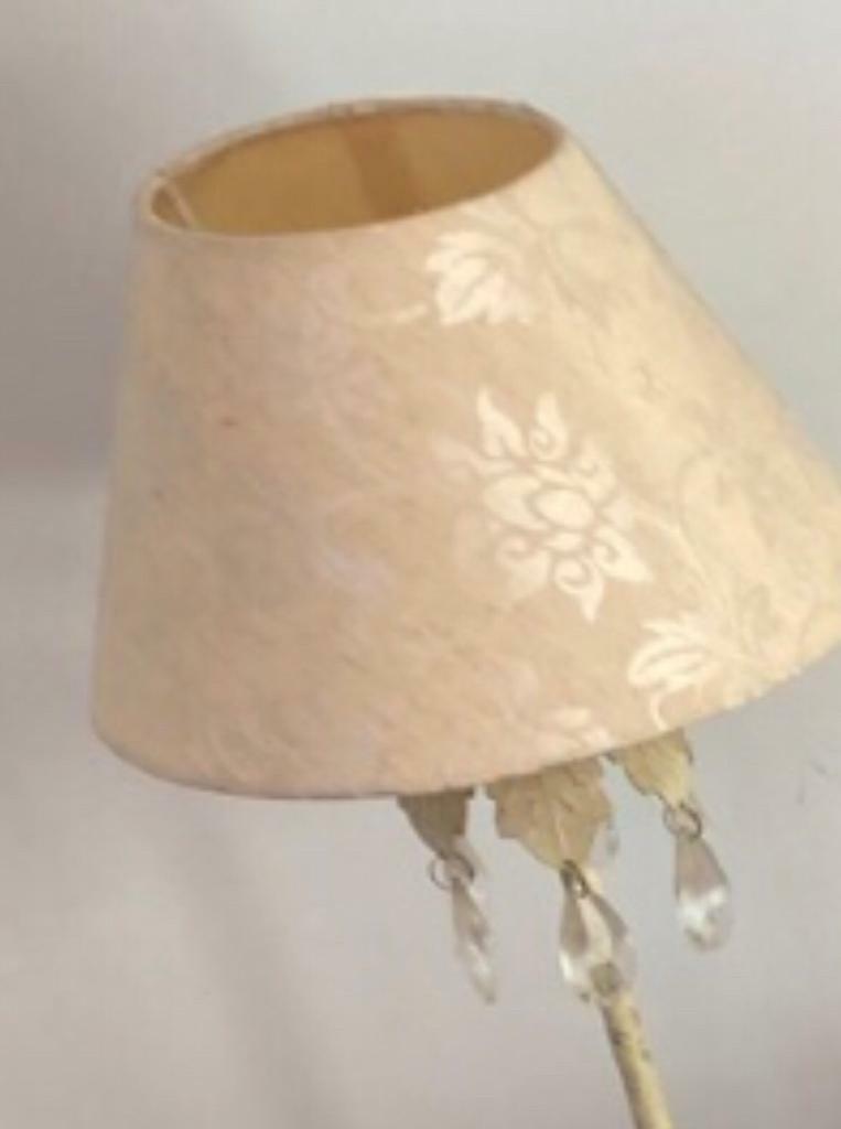 image for Shabby chic cream lamps with crystal droplets and damask shades