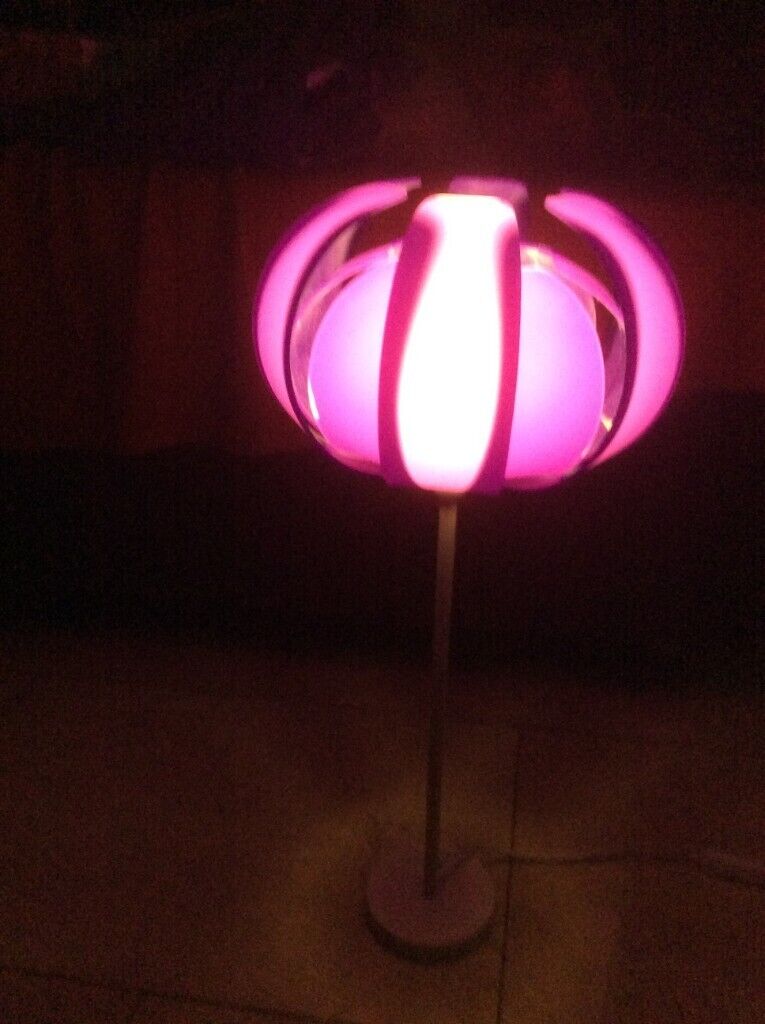 Funky, up-cycled vintage, early 70’s purple lucite, segment lampshade converted table lamp 