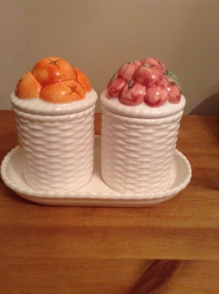 Jam and marmalade pots, unused, Marks and Spencer's white ceramic jam and marmalade pots, excellent