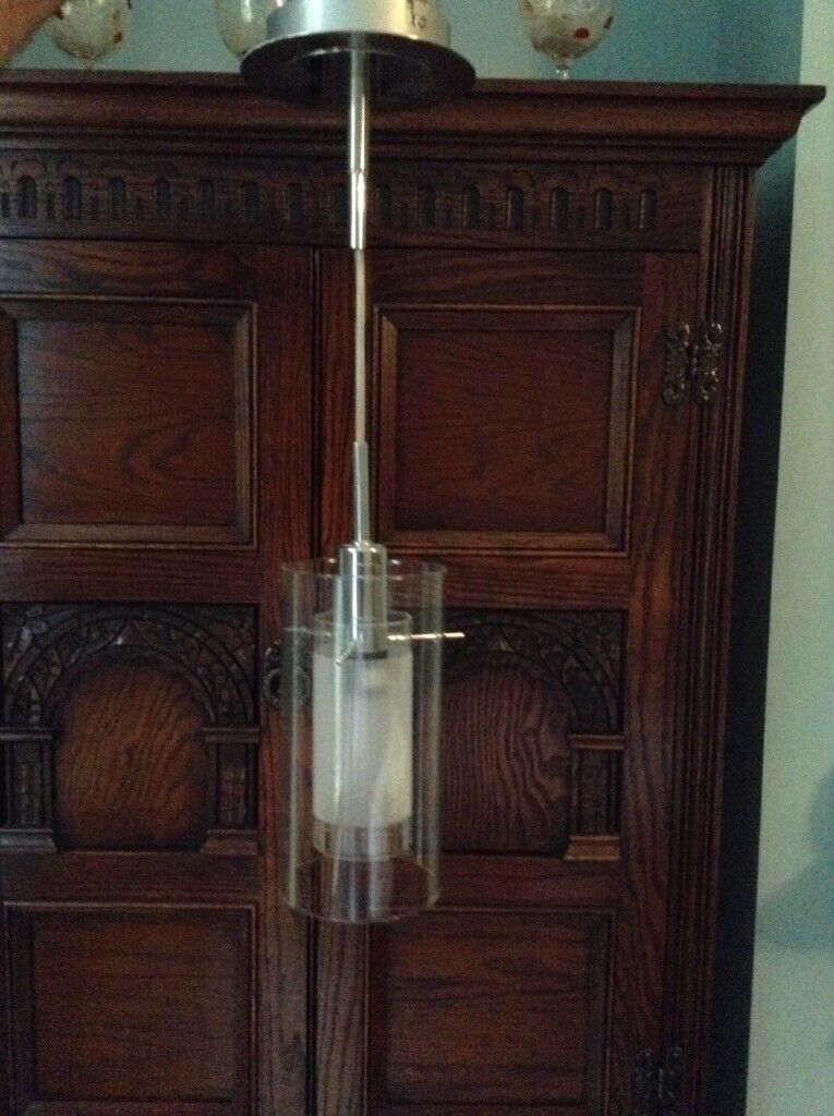  Ceiling lights, suspended, clear glass, tube fittings set of four, sell separate or together