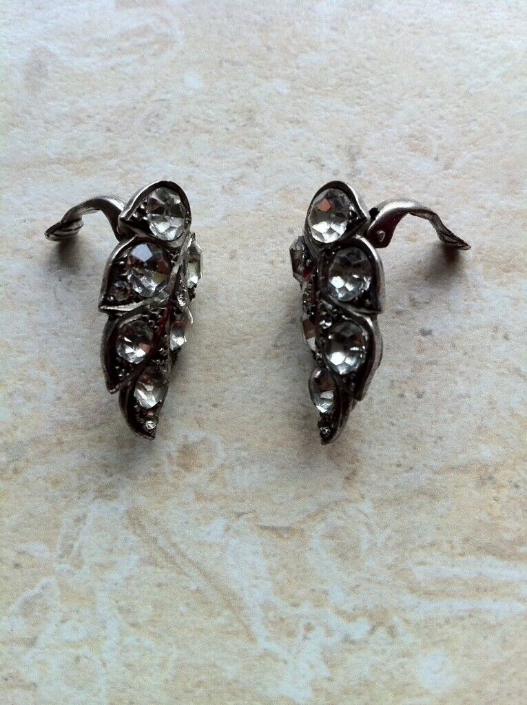 image for Clear stones set in silver effect ladies clip on earrings