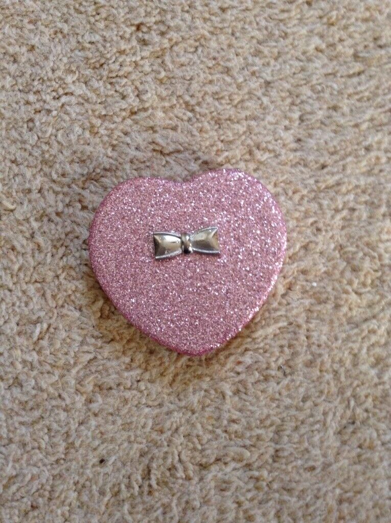 image for Mirror, Monsoon, child’s pink glitter, heart shape compact mirror. Unused. 