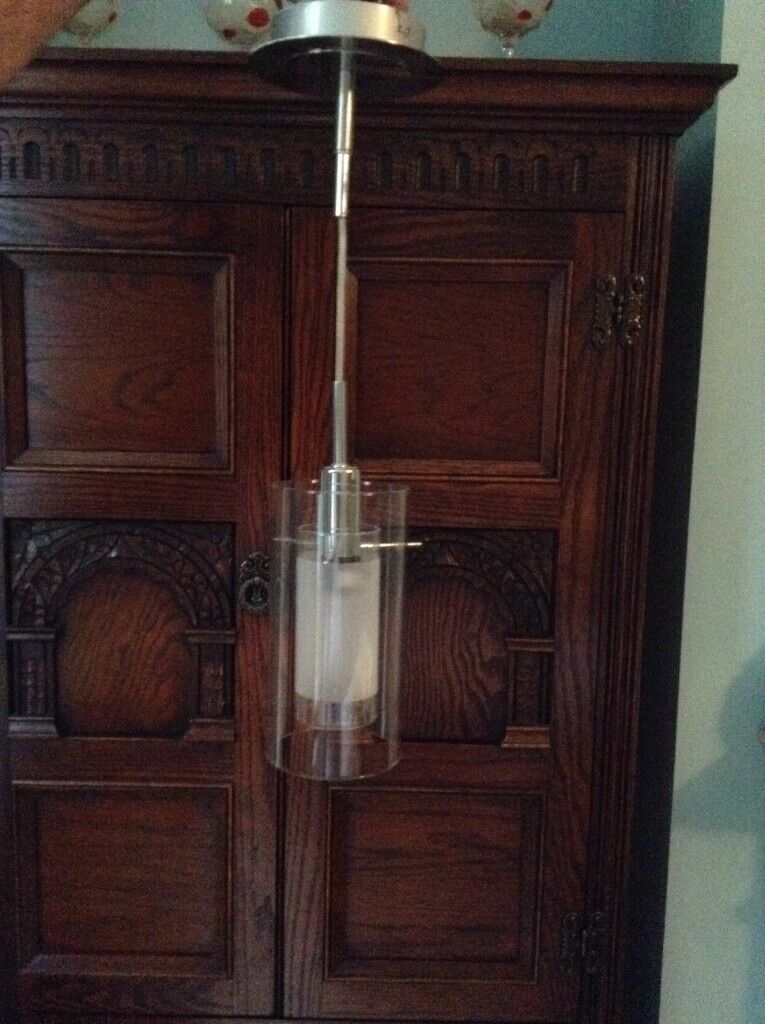  Ceiling lights, suspended, clear glass, tube fittings set of four, sell separate or together
