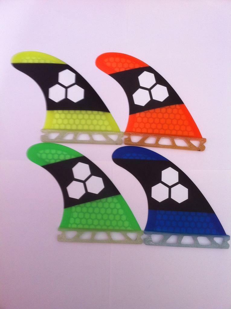 Futures set of 3 Thruster set Surfboard surf fins Orange, Blue Green or Yellow Honeycomb surfing fin