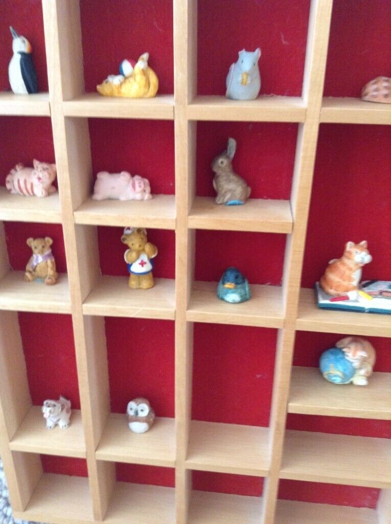 Vintage  1980's 15 Animal Figures by Pete Fagan Plus Display cabinet
