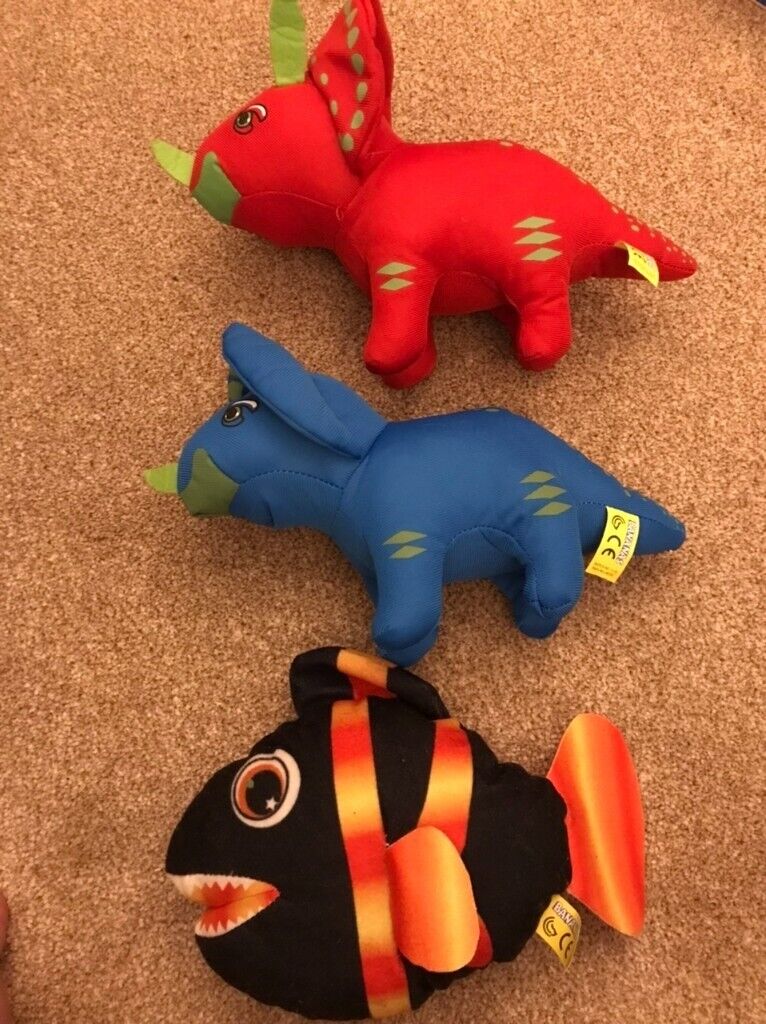 Dinosaur X 2, and fish,Bananas brand collectable soft toys