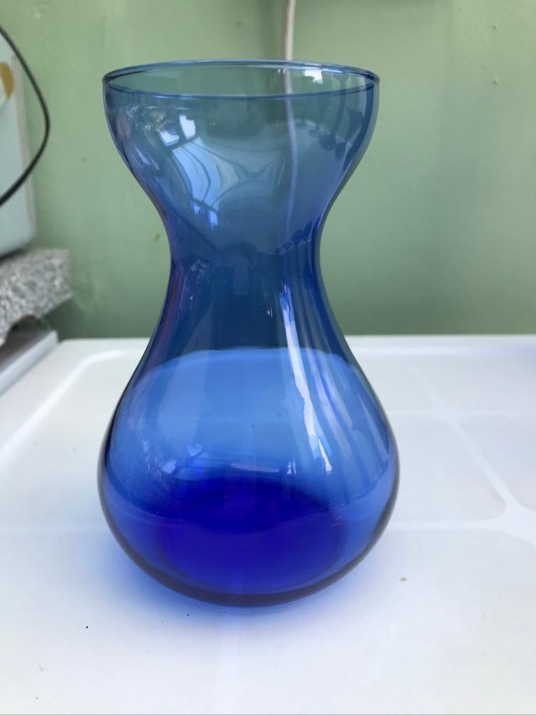 image for Blue glass small vase measuring 6 inches/ 15 cm high