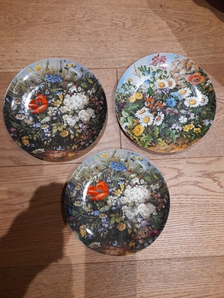 Beautiful German 8 Inch Flower Plates X 3