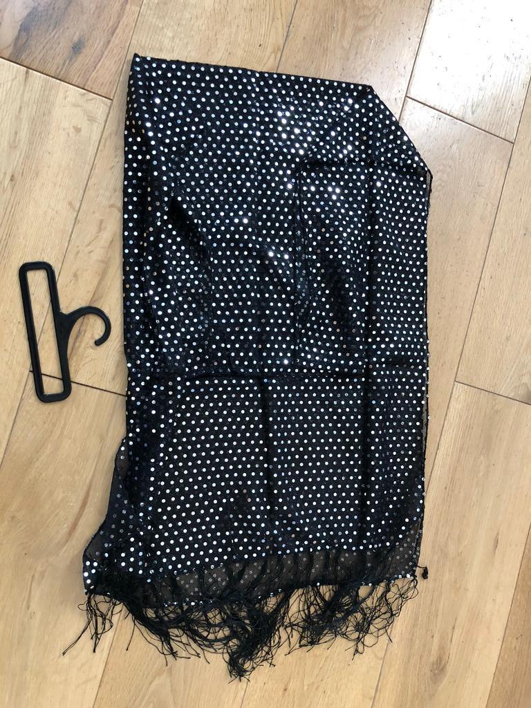 New scarf with tags in packet - Fashion scarf black and silver. Fringe