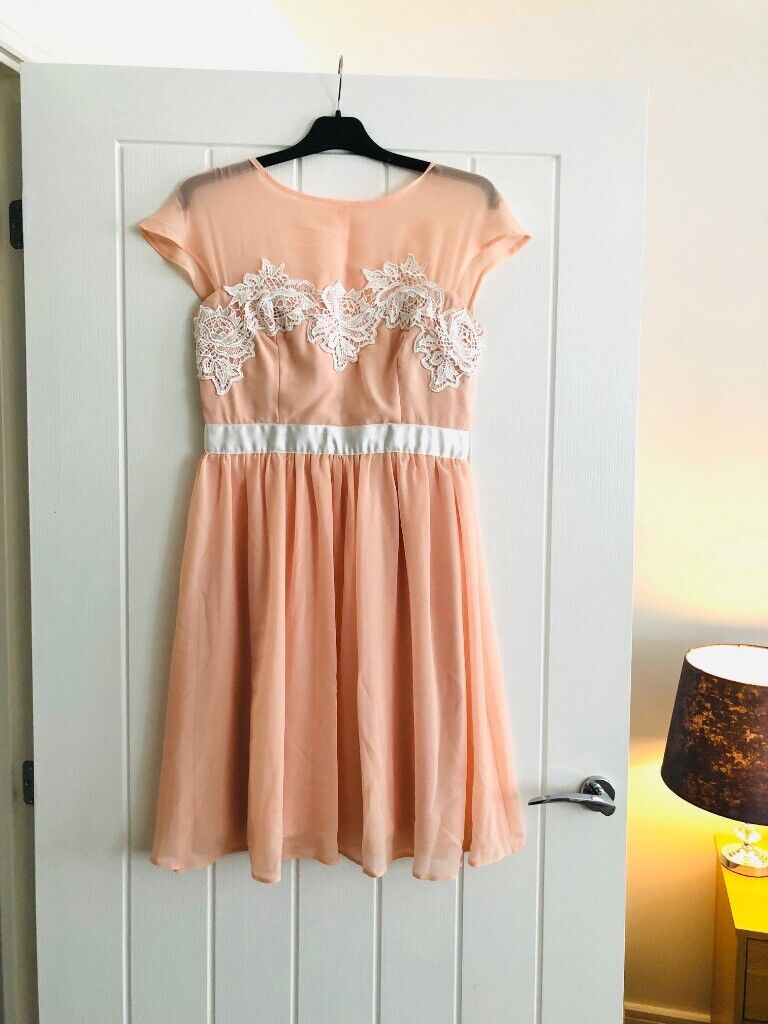 image for Midi Prom Dress With Sweetheart Mesh Top - Peach