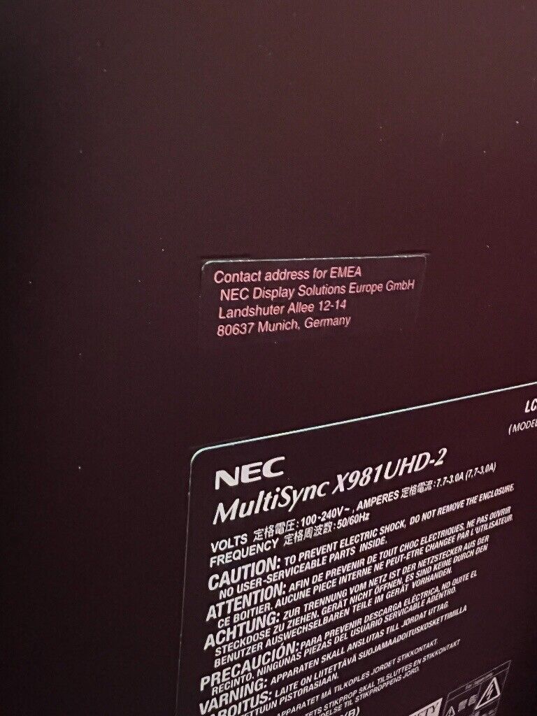 NEC MultiSync X981UHD-2 LED 4K Ultra HD Black public display TV Screen 