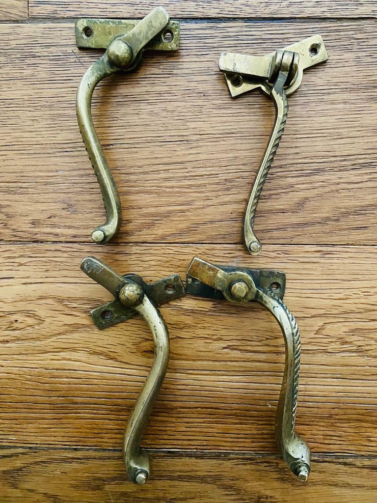 4x Vintage Brass Window Catch Lock Fastener Latches 