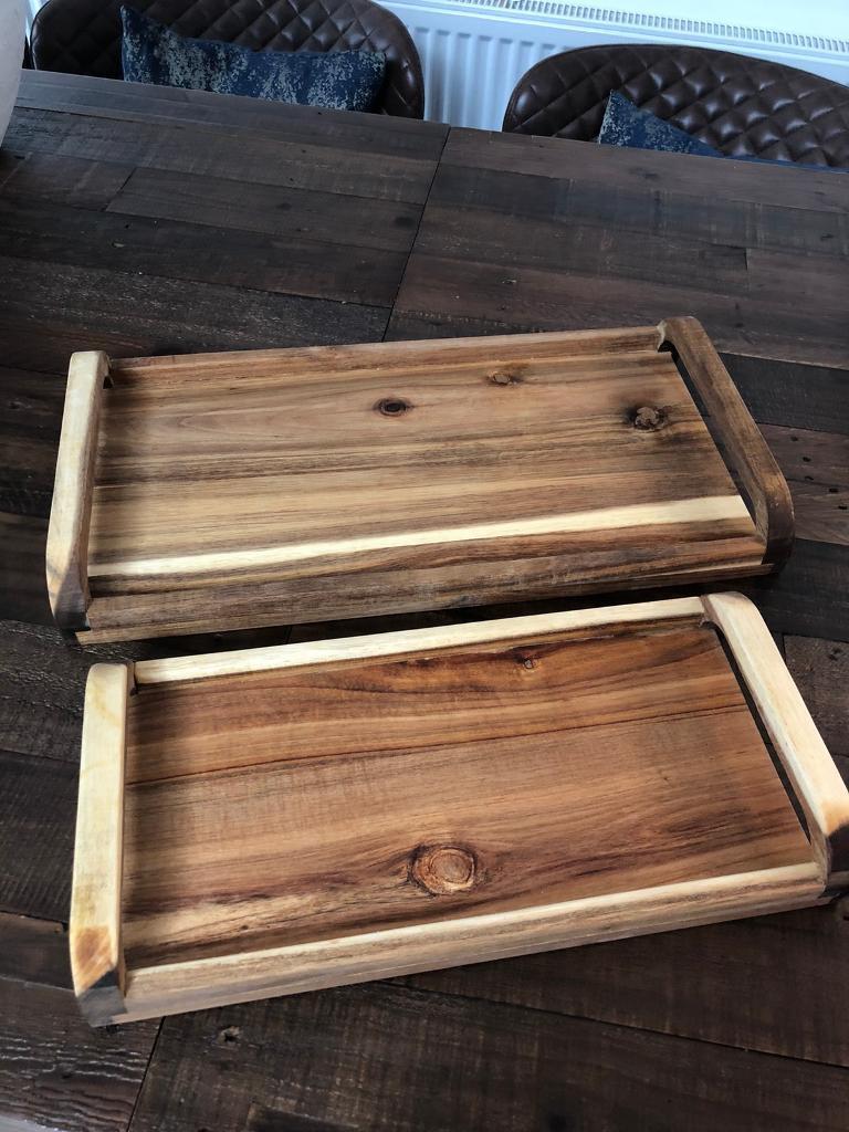 New- Set of 2 Zara home wooden trays with handles 
