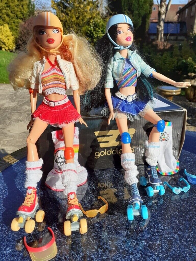 RARE 2006 Barbie My Scene Roller Girl Nolee and Kennedy Dolls 