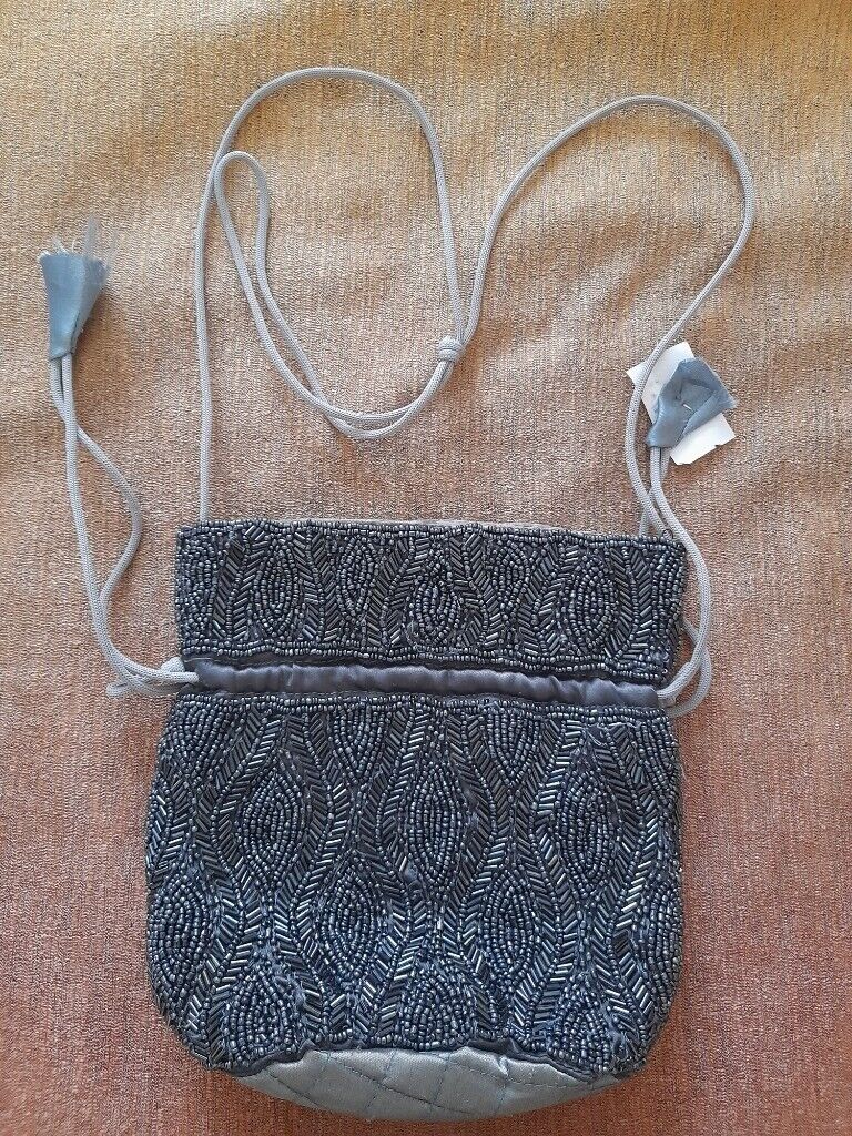 image for New, grey, handmade evening pouch bag,beaded.