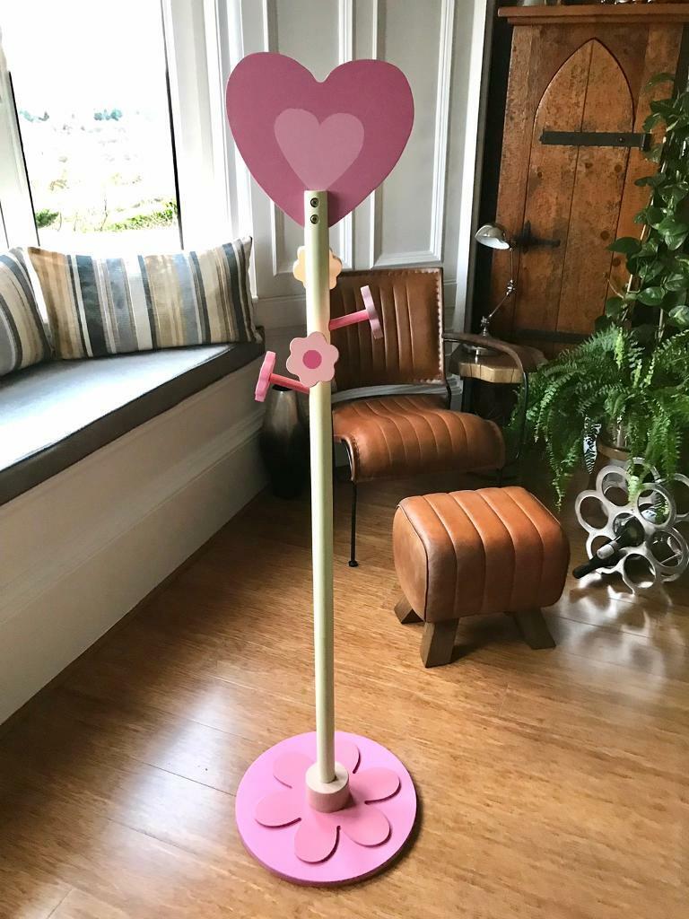 image for Girls pink multicoloured wooden heart motif coat stand. 