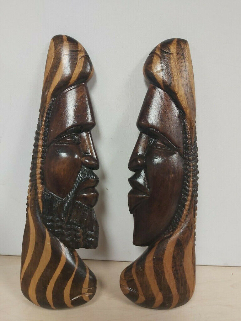 image for Pair Wooden Wall Hanging African Tribal Faces