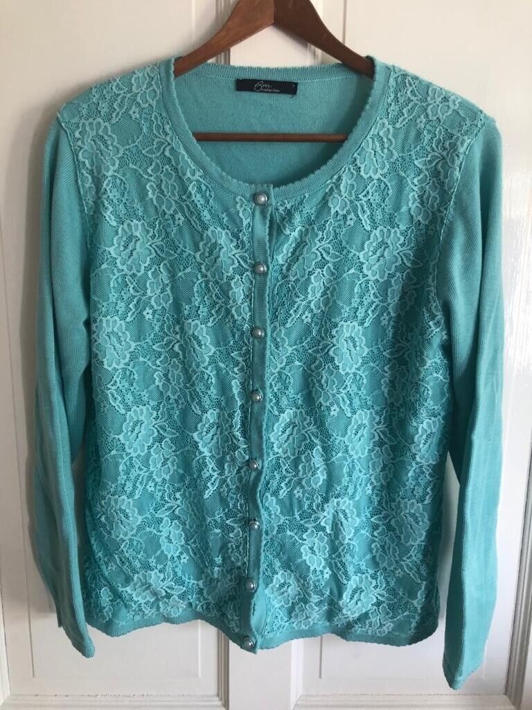 Brand New without tags Bonmarche Collection aquamarine lace overlay cardigan